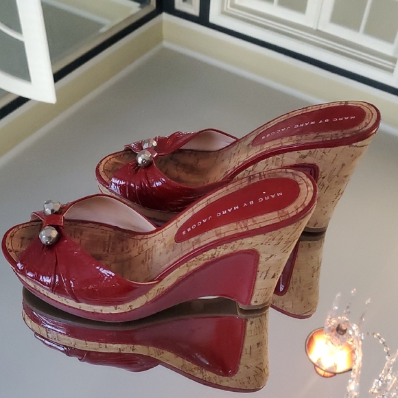 Marc By Marc Jacobs Glossy Red Cork Wedges - Picture 1 of 4